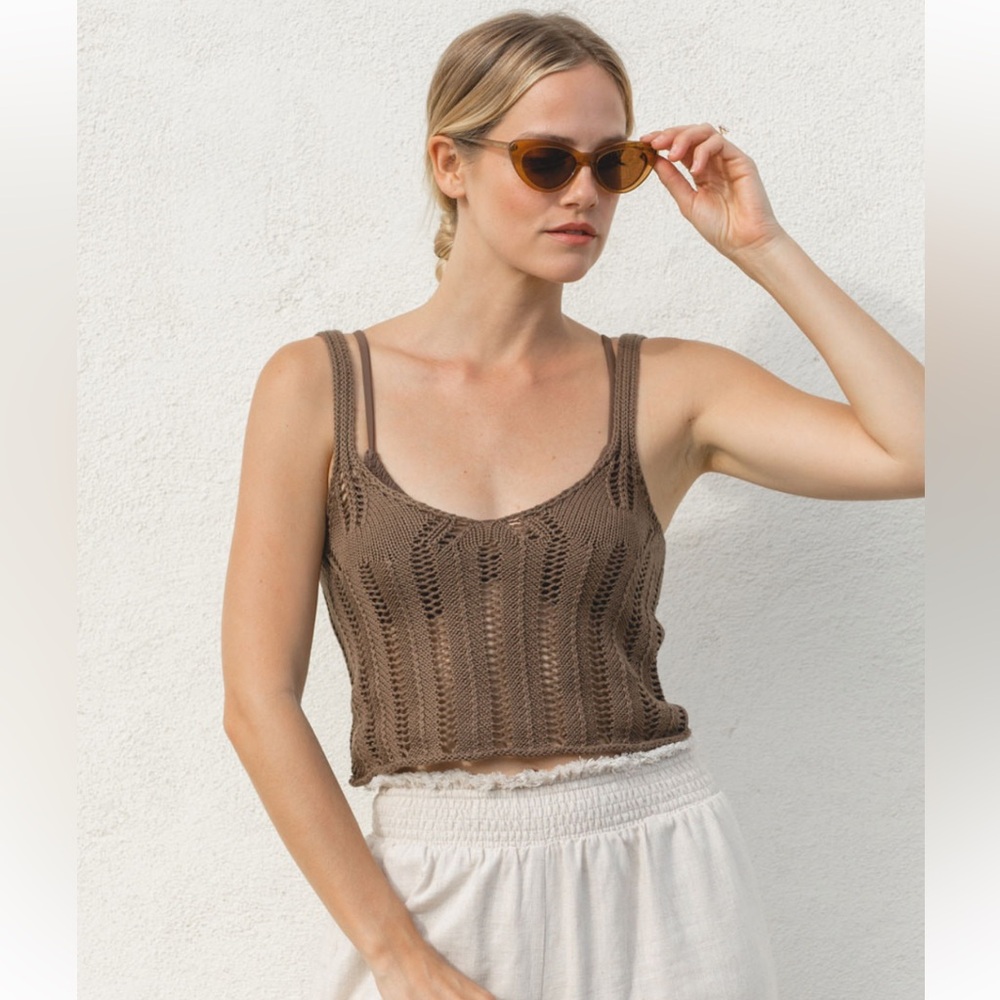Solai the label / Emory park brown knit crochet tank top